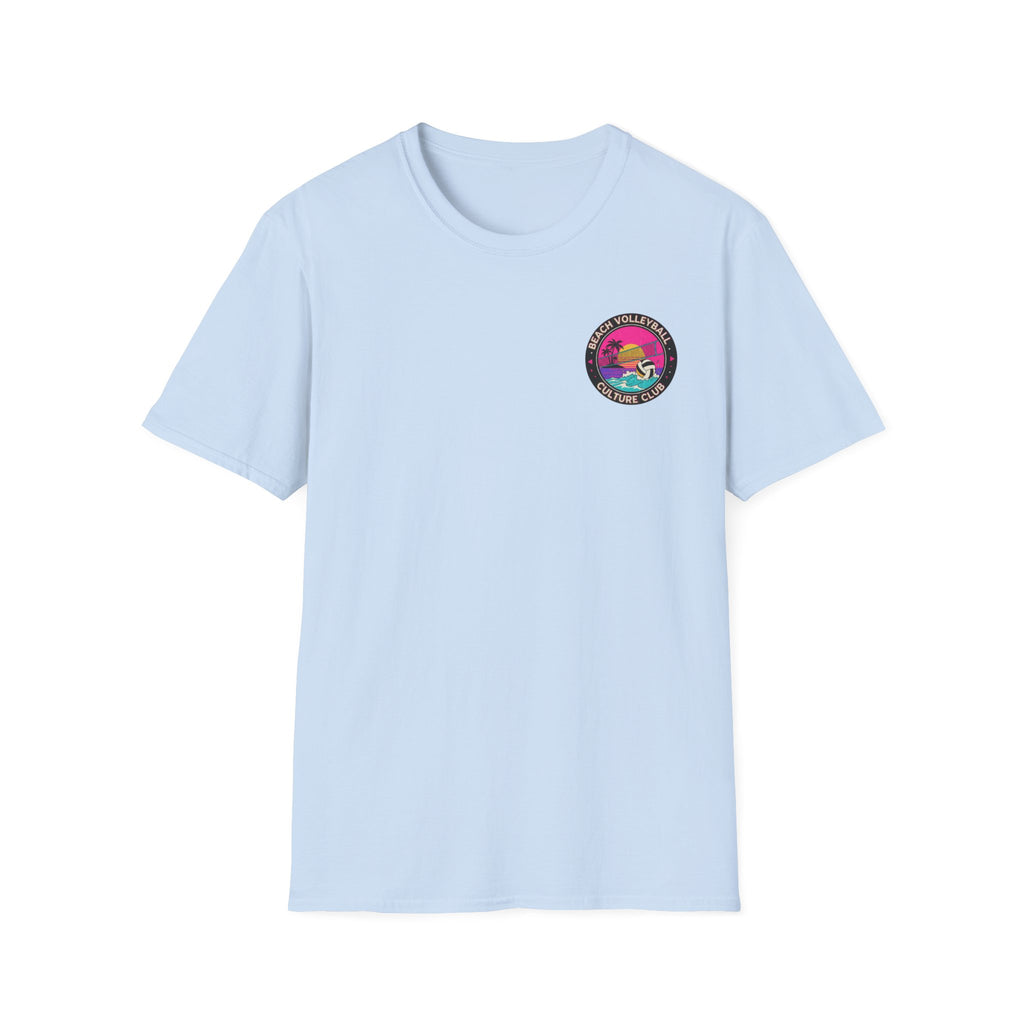 7. Beach Volleyball Culture Club Retro Sunset Graphic Tee. Crew.