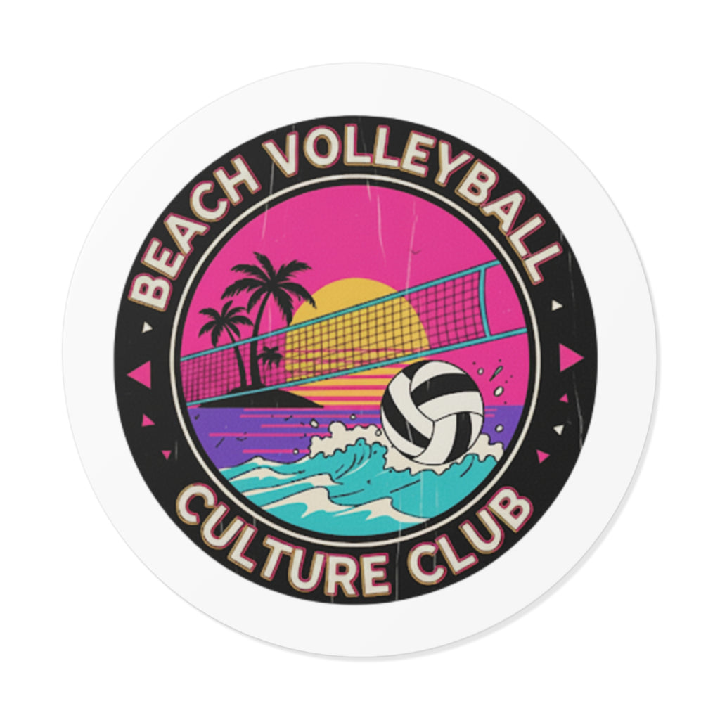 2. Beach Volleyball Culture Club Vinyl Sticker — Retro Sunset