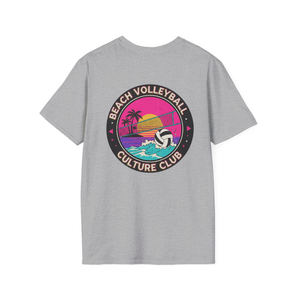 7. Beach Volleyball Culture Club Retro Sunset Graphic Tee. Crew.