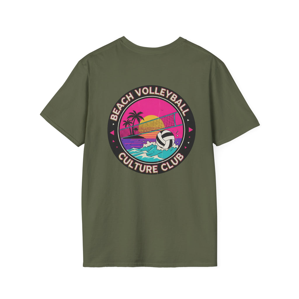 7. Beach Volleyball Culture Club Retro Sunset Graphic Tee. Crew.